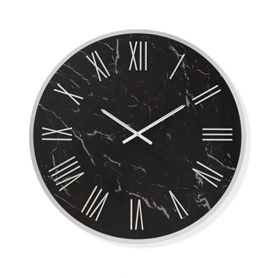 Runde Uhr, D40 cm, aus schwarzem Kerlit mit Details in BLAISE-Silber