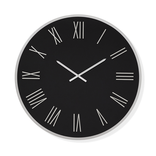 Orologio rotondo D60 cm in Laminam Nero con dettagli Argento LAZARUS