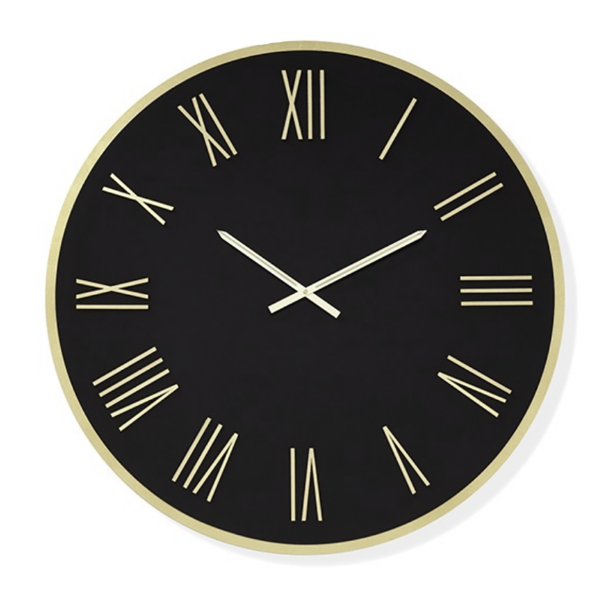 Orologio rotondo D60 cm in Laminam Nero con dettagli Oro LAZARUS