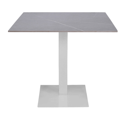 Weißer quadratischer Stehtisch 80x80 cm mit Outdoor-Platte in Betonoptik, H 75