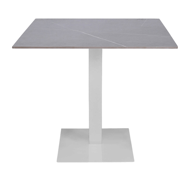 Weißer quadratischer Stehtisch 80x80 cm mit Outdoor-Platte in Betonoptik, H 75