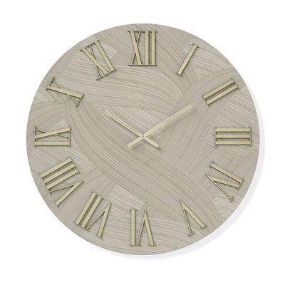 Orologio rotondo D60 cm in legno rivestito con parato e dettagli Oro ADAK