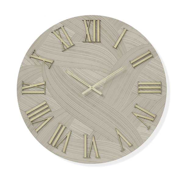 Orologio rotondo D60 cm in legno rivestito con parato e dettagli Oro ADAK