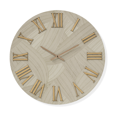 Orologio rotondo D40 cm in legno rivestito con parato e dettagli Rame ADAK