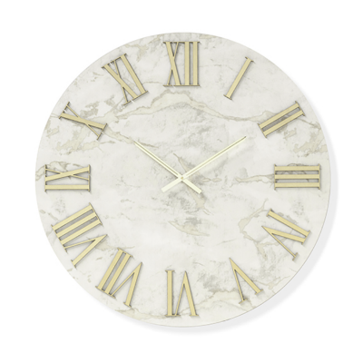 Orologio HAROLD rotondo D60 cm in legno rivestito con parato Oro