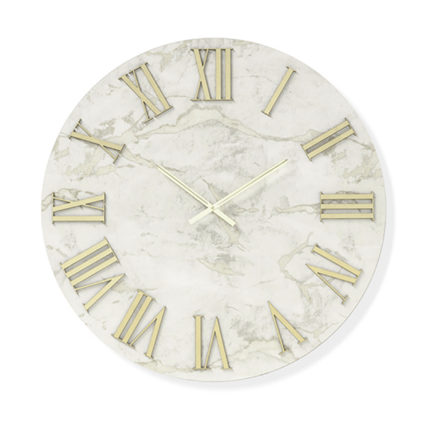 Orologio HAROLD rotondo D60 cm in legno rivestito con parato Oro