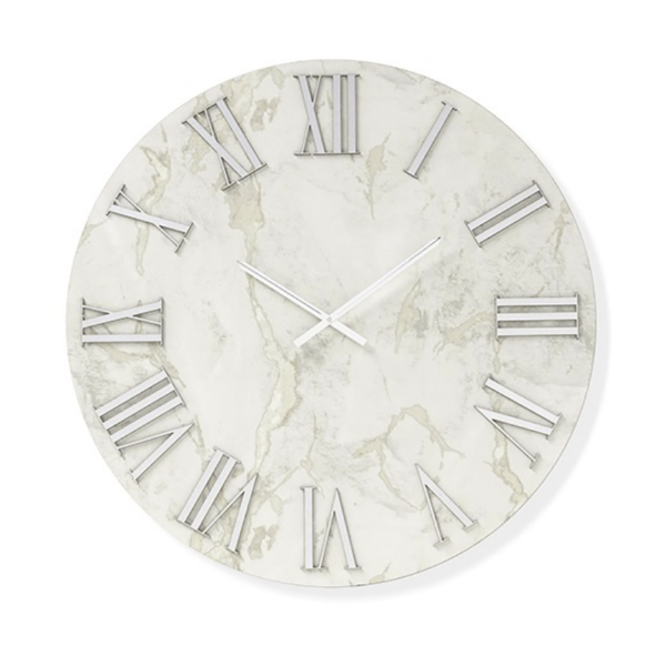 Orologio HAROLD rotondo D40 cm in legno rivestito con parato Argento