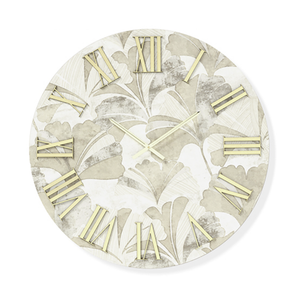 Orologio rotondo D40 cm in legno rivestito con parato e dettagli Oro JOSE