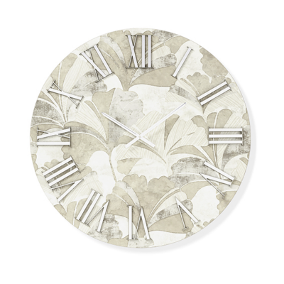 Orologio rotondo D60 cm in legno rivestito con parato e dettagli Argento JOSE