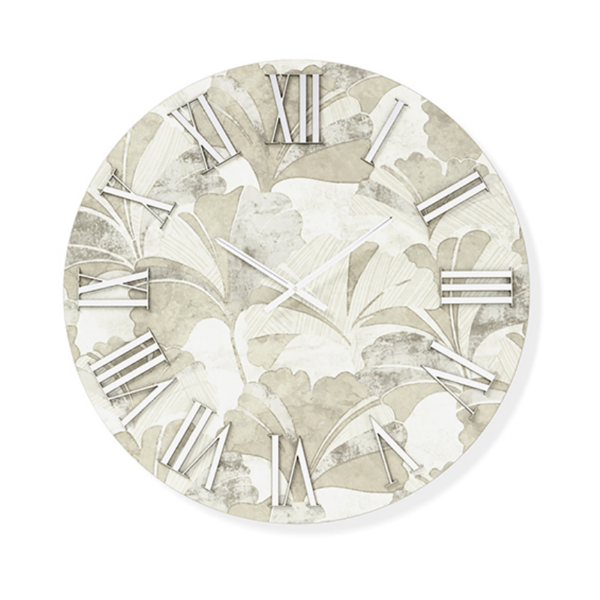 Orologio rotondo D60 cm in legno rivestito con parato e dettagli Argento JOSE