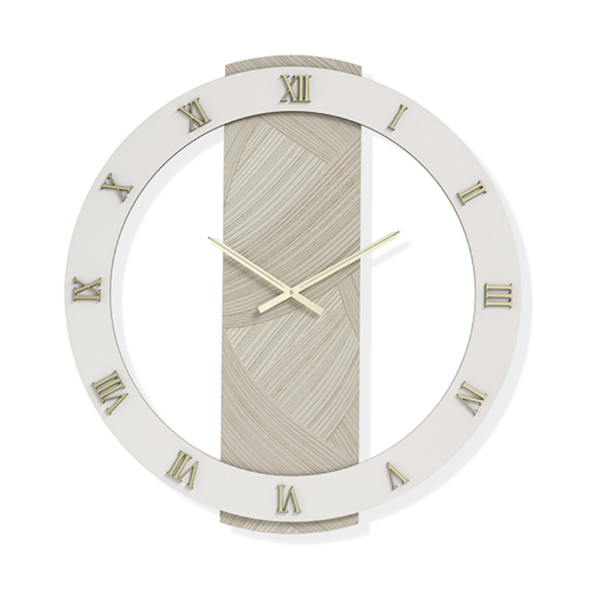 Orologio SCOTT rotondo D60 cm in legno rivestito con parato e dettagli Oro