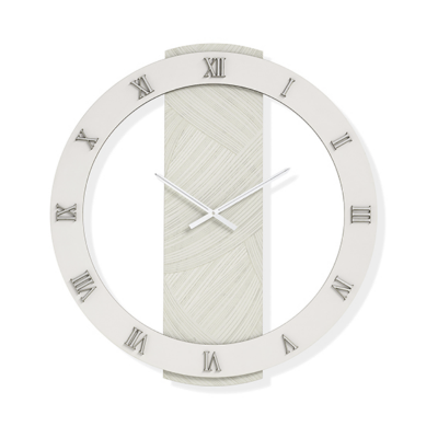 Orologio SCOTT rotondo D80 cm in legno rivestito con parato e dettagli Argento