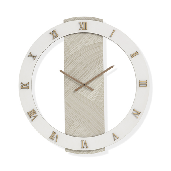 Orologio SCOTT rotondo D80 cm in legno rivestito con parato e dettagli Rame