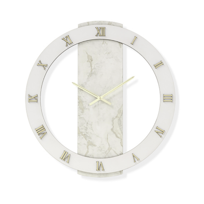 Runde Uhr NOAH, D60 cm, aus Holz mit goldener Tapete