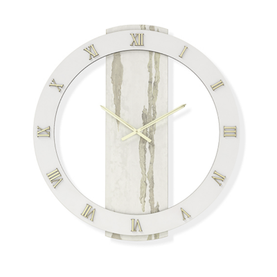 Orologio rotondo D80 cm in legno rivestito con parato e dettagli Oro TYLER