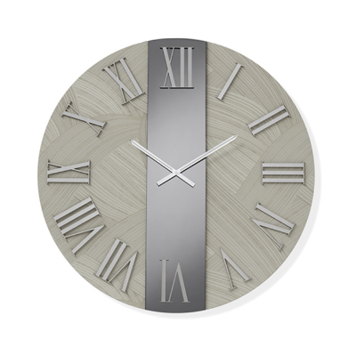 Orologio rotondo D60 cm BILLY in legno rivestito con parato e vetro Fumè 