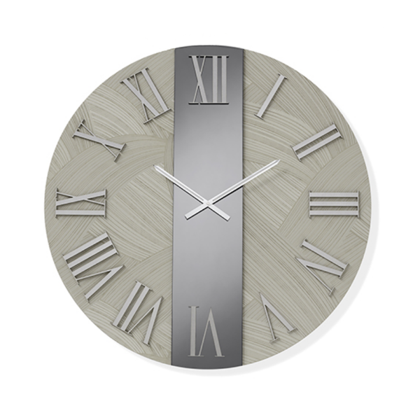 Orologio rotondo D60 cm BILLY in legno rivestito con parato e vetro Fumè 