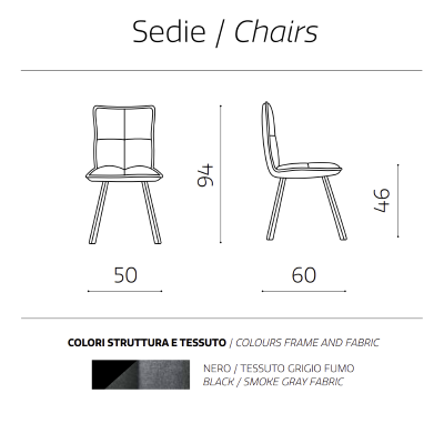 Küchenstuhl aus rauchgrauem Stoff - SILA gepolsterte 2 Stühle