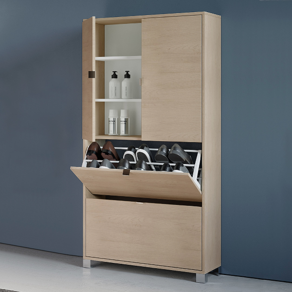 Mobile scarpiera 2 ante e 2 ribalta in legno con ripiani 76x155h cm Olmo perla