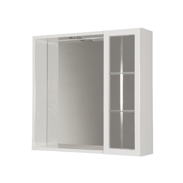 Bathroom mirror 60 cm with 1 door and LED light in Gloss White lacquer