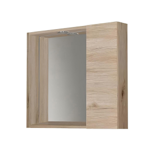 Badezimmerspiegel 60 cm, 1 glatte Tür und LED-Licht, Natureiche