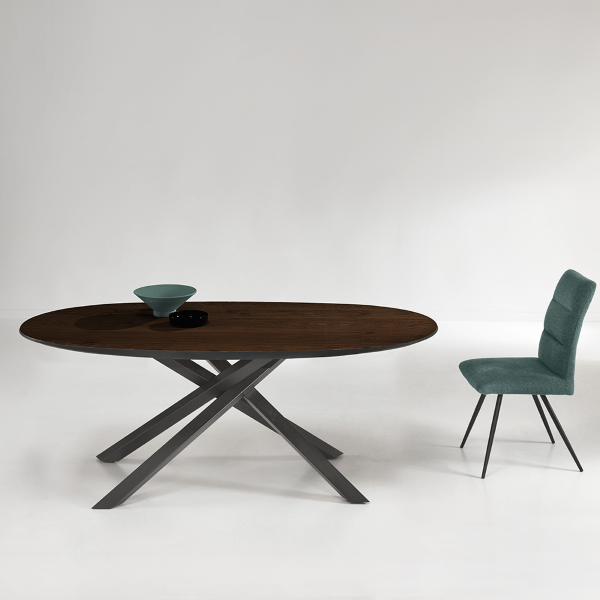 Mesa fija de madera SYD 200 cm con tapa de roble y base de metal