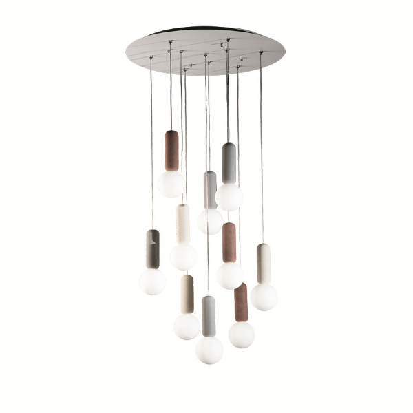 Lampada a sospensione ROCK 60 cm in cemento Multicolor e vetro soffiato 10 Luci