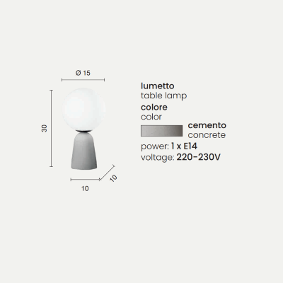 Lámpara de mesa ROCK de cemento y cristal satinado 15x30 cm