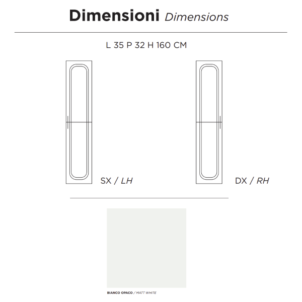CASPIO modern reversible bathroom column with 1 door MATT WHITE