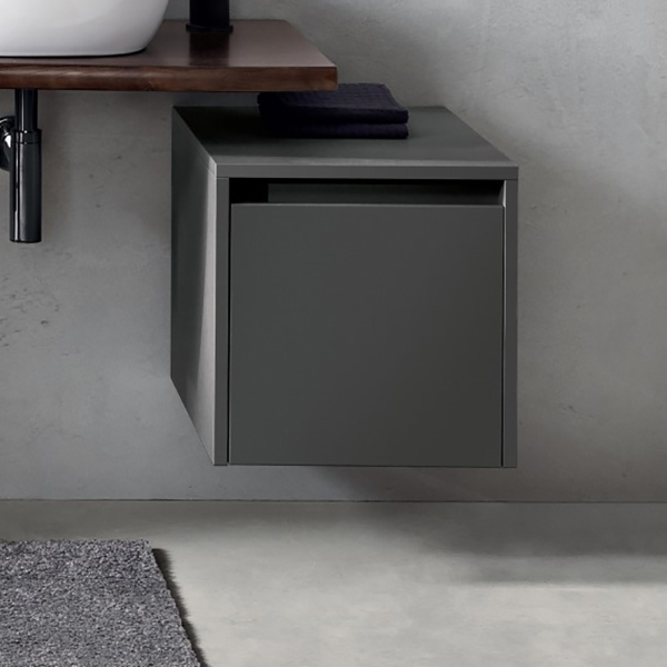 Suspended bathroom cabinet with 1 door 40 cm in anthracite PIAVE melamine
