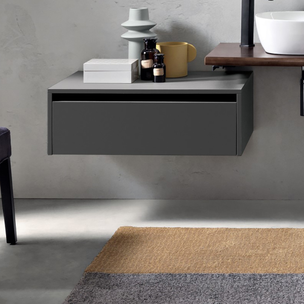 Hängende Badezimmerschublade PIAVE 80 cm aus anthrazitfarbenem Melamin