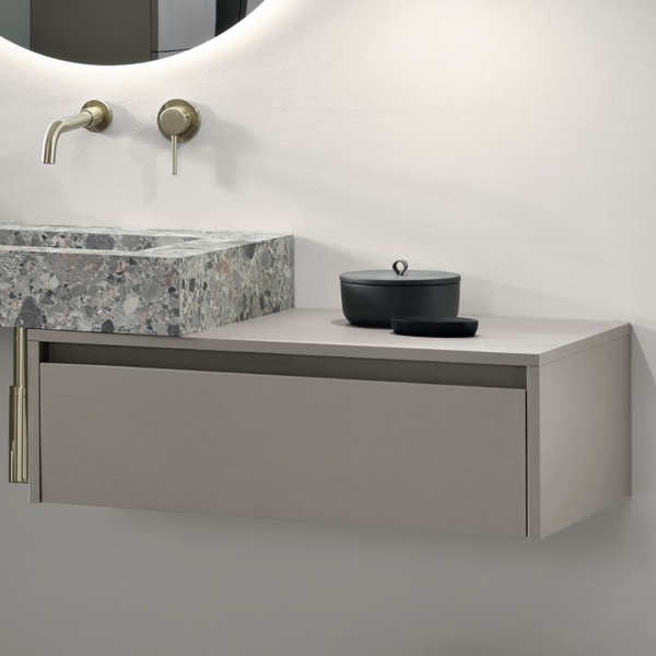 Hängende Badezimmerschublade PIAVE 80 cm aus taubengrauem Eschenmelamin