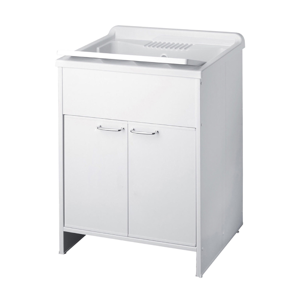 Meuble lavabo 2 portes en PVC blanc avec cuve en résine 60x50 cm