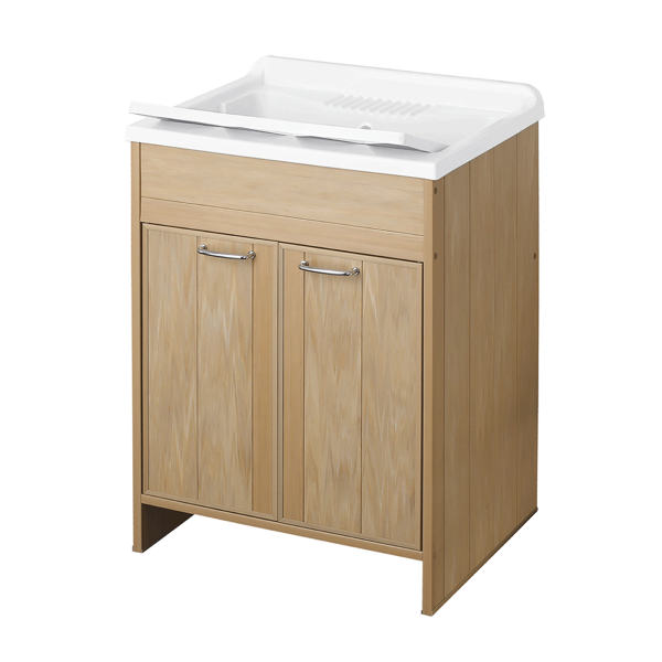Mobile lavatoio in Pvc a 2 ante Rovere Naturale con vasca in resina 60x50 cm