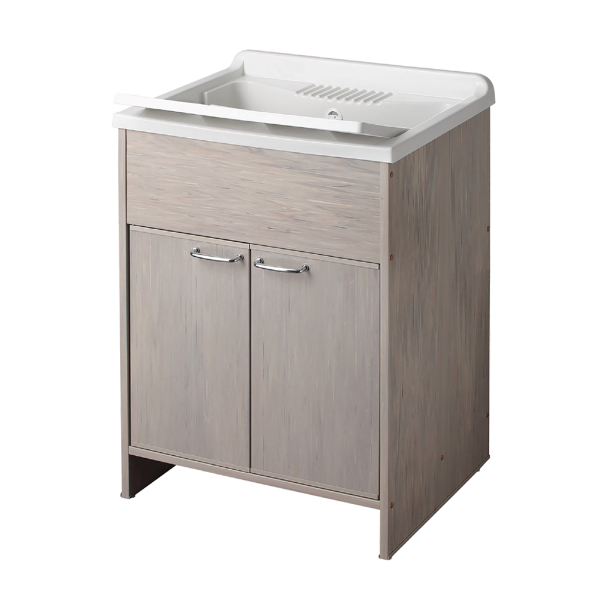 Meuble lavabo en PVC 2 portes Chêne Gris avec cuve en résine 60x50 cm