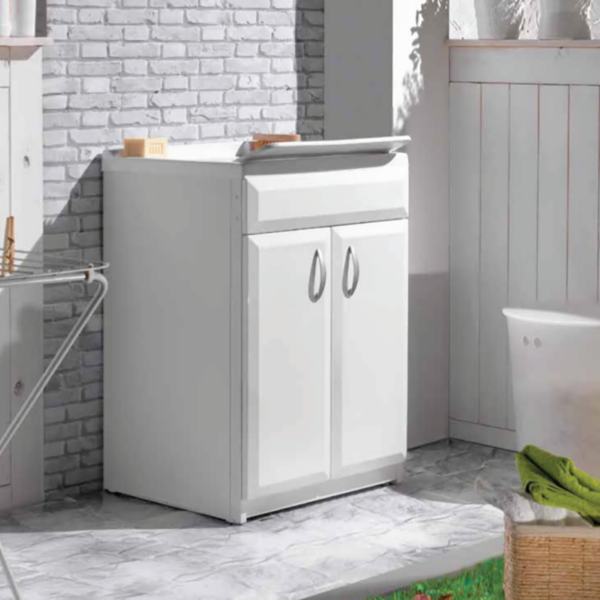 Mobile lavatoio con 2 ante 60x60 cm in Pvc con vasca in resina Bianco 