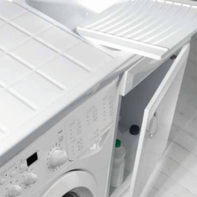 Wash cabinet 105x60 cm in PVC with resin tub for washing machine on the right White