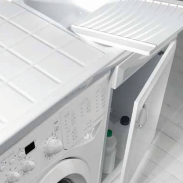 Wash cabinet 105x60 cm in PVC with resin tub for washing machine on the right White