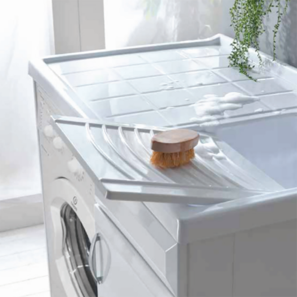 Wash cabinet 105x60 cm in PVC with resin tub for washing machine on the right White