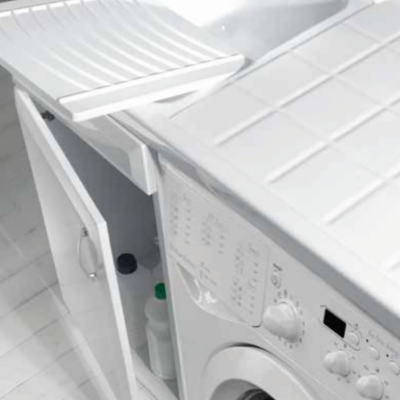 Mobile lavatoio 105x60 cm in Pvc con vasca in resina coprilavatrice a SX Bianco