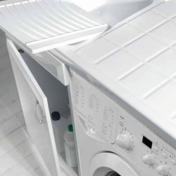 Mobile lavatoio 105x60 cm in Pvc con vasca in resina coprilavatrice a SX Bianco