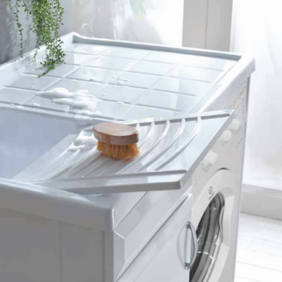 Mobile lavatoio 105x60 cm in Pvc con vasca in resina coprilavatrice a SX Bianco