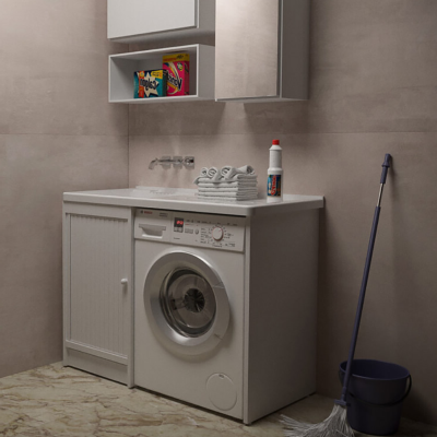 Lavadero con persiana de PVC Blanco 105x60 con cubeta para lavadora de resina SX