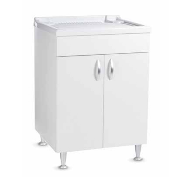 60x50 cm white wooden sink cabinet with 2 doors and resin tub