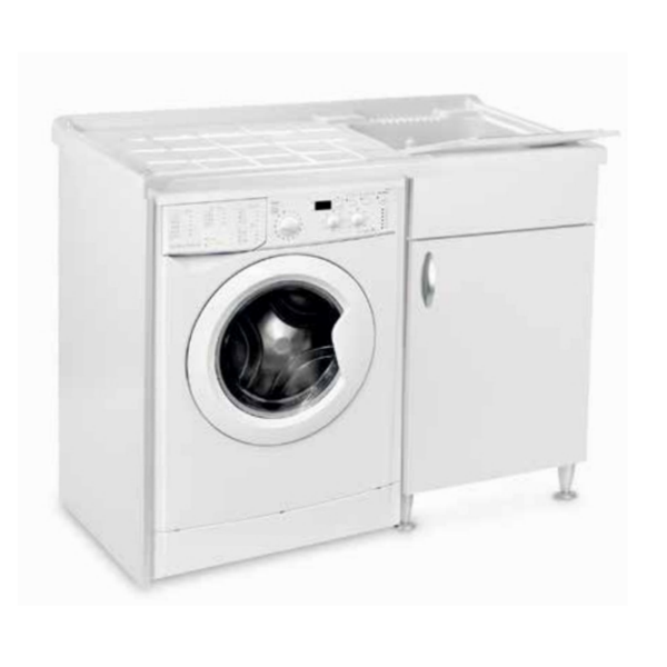 White wooden sink for washing machine 105x60 with 1 door and right resin tub