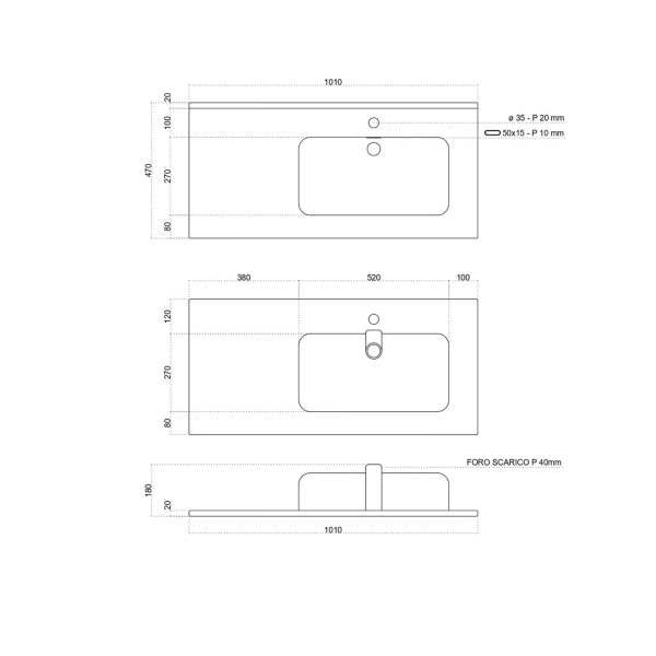 Suspended bathroom cabinet 100 cm with 2 drawers and DELIA3 Cemento ceramic sink