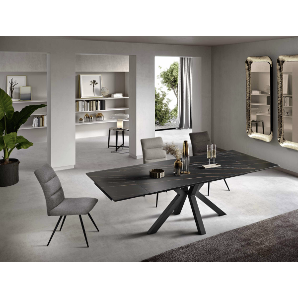 Mesa de cocina extensible 240 cm Tapa de gres porcelánico negro JACKY