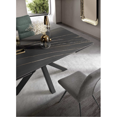 Mesa de cocina extensible 240 cm Tapa de gres porcelánico negro JACKY