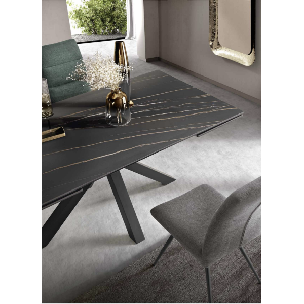 Mesa de cocina extensible 240 cm Tapa de gres porcelánico negro JACKY