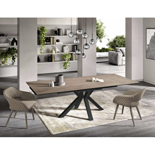 Extendable kitchen table 240 cm JACKY Oak porcelain stoneware top